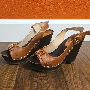 Brown Leather Wedge Sandals